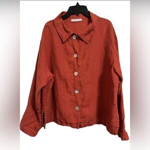 Bryn Walker 100% Linen Collared Button Top Women’s S Coral oversized lagenlook